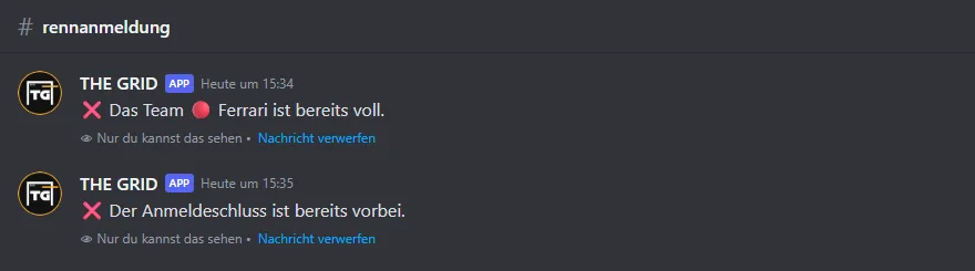 Zwei Antworten von THE GRID: Das Team Ferrari ist bereits voll, und der Anmeldeschluss ist bereits vorbei