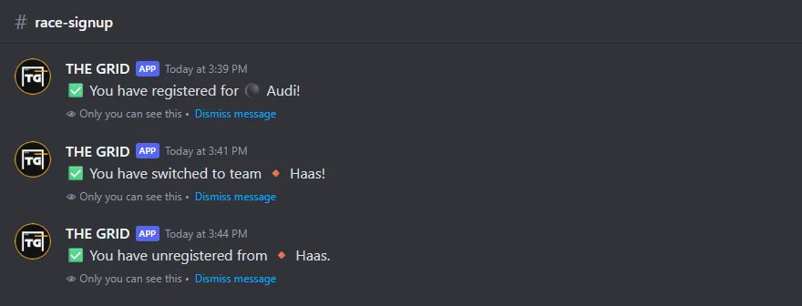 Three replies from THE GRID: registered, switched, unregistered