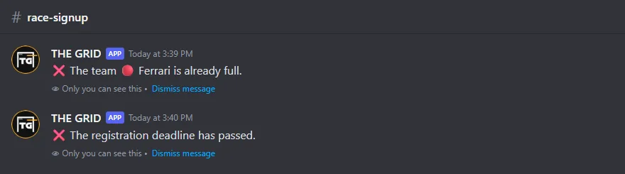 Two replies from THE GRID: the team Ferrari is already full, and the registration deadline has passed
