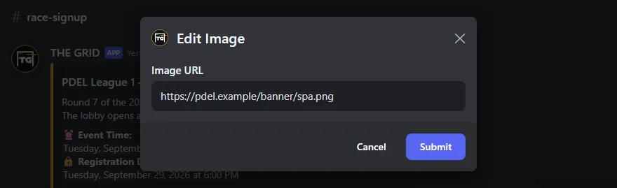 The Edit Image form with the image URL