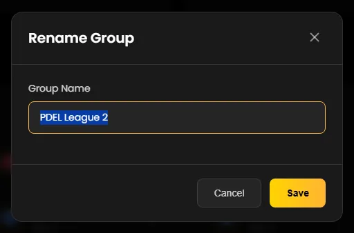 The “Rename Group” window with the name PDEL League 2