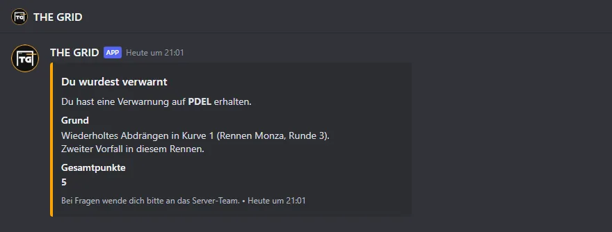 Direktnachricht „Du wurdest verwarnt“ in Discord