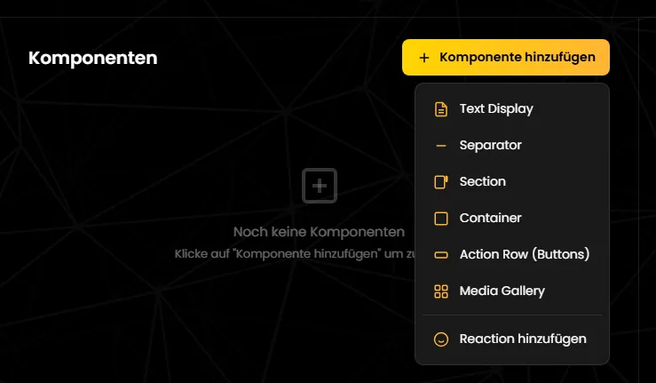 Menü „Komponente hinzufügen“ mit „Reaction hinzufügen“