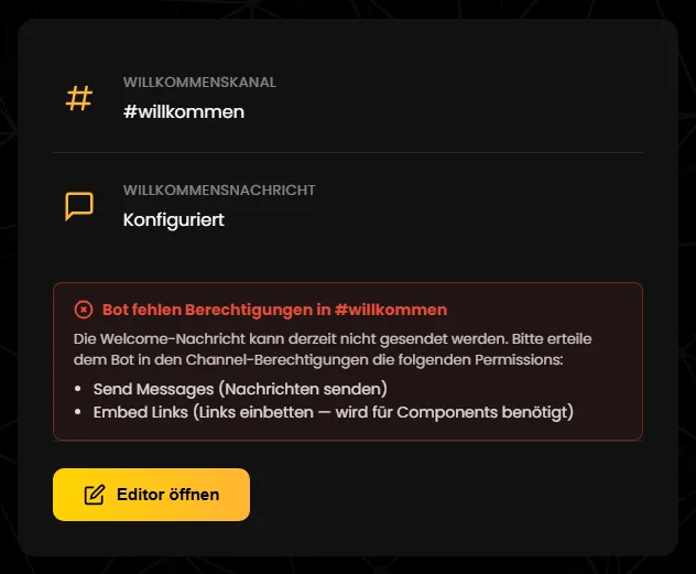 Rotes Rechte-Banner mit fehlenden Berechtigungen