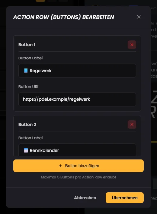 Dialog „Action Row (Buttons) bearbeiten“