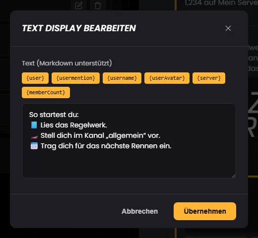 Dialog „Text Display bearbeiten“