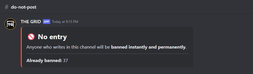 Counter message in #do-not-post with the title “No entry”