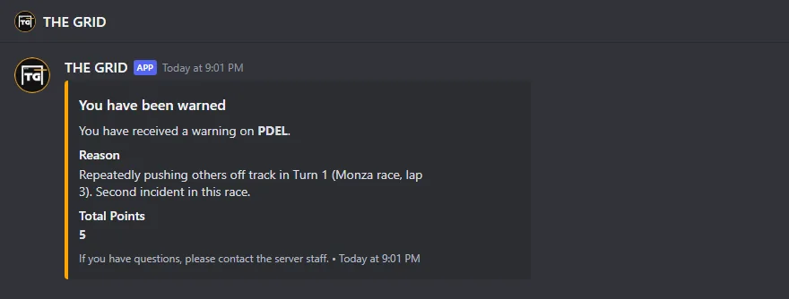 The direct message “You have been warned” in Discord