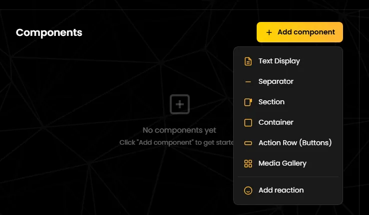 The “Add component” menu with “Add reaction”