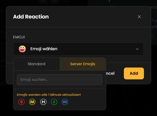 The “Add Reaction” dialog with the emoji picker open