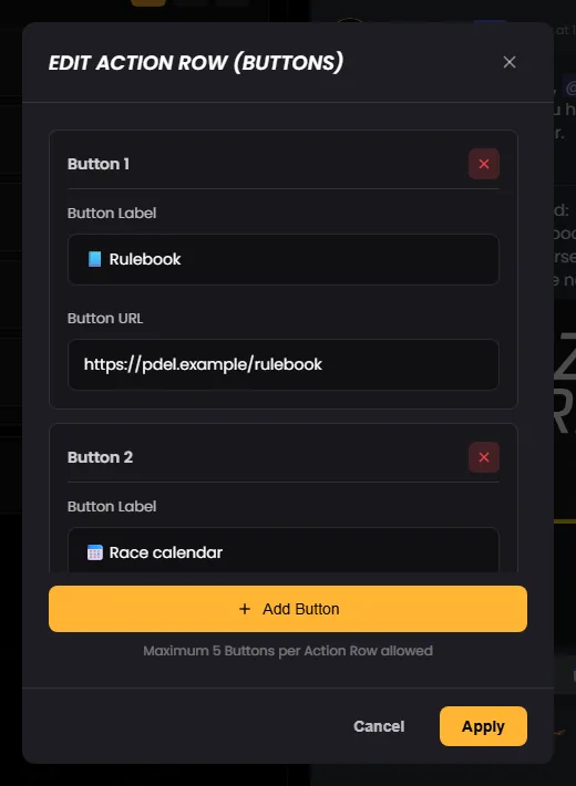 The “Edit Action Row (Buttons)” dialog