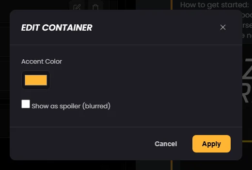 The “Edit Container” dialog