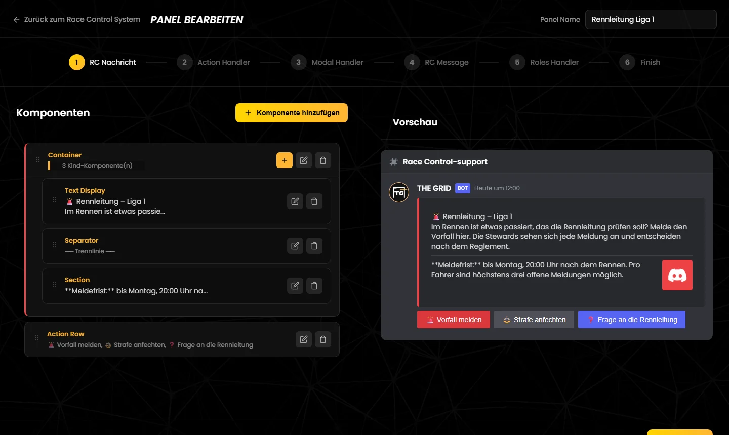 Der Panel-Editor in Schritt 1