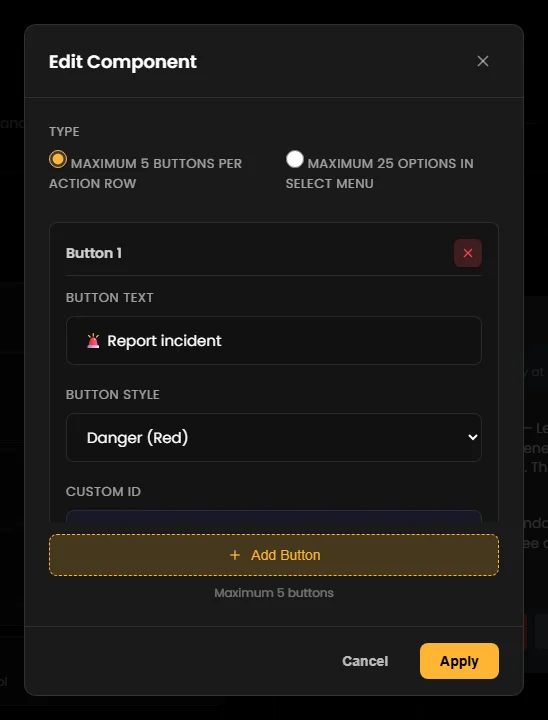 Editing an Action Row with buttons