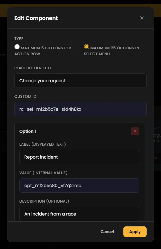 Editing an Action Row as a select menu