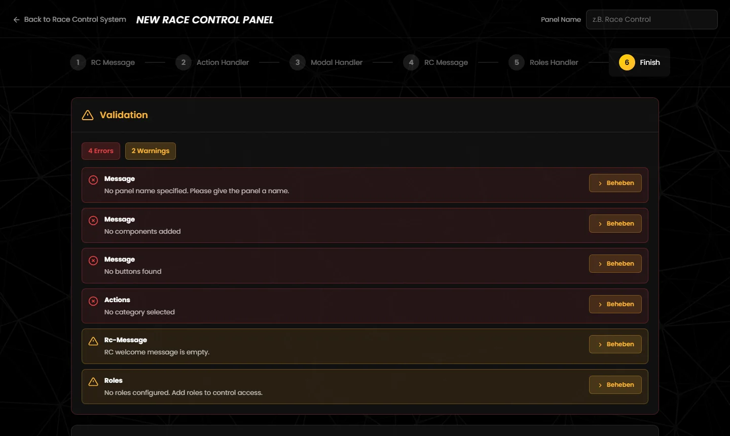 Step 6 with errors and warnings