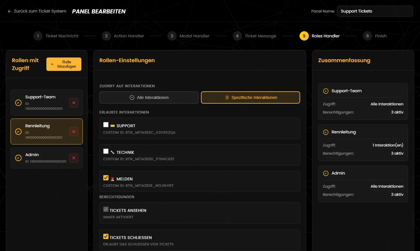Support-Rollen im Roles Handler