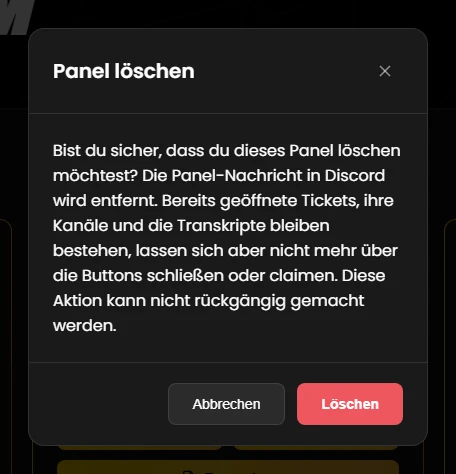 Rückfrage beim Löschen eines Panels