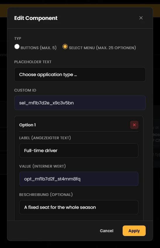 Editing an Action Row as a select menu