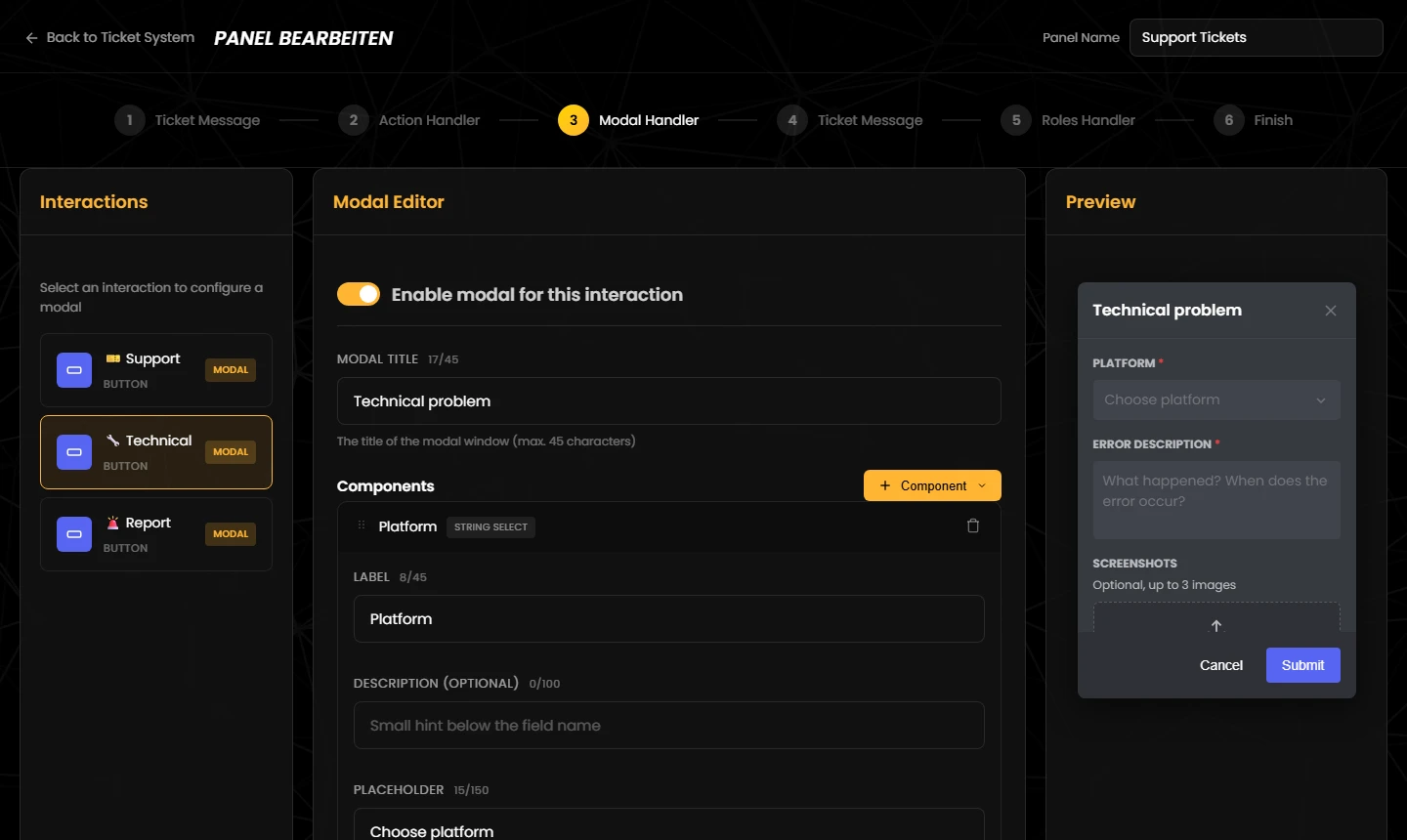 Editing a form in the Modal Handler
