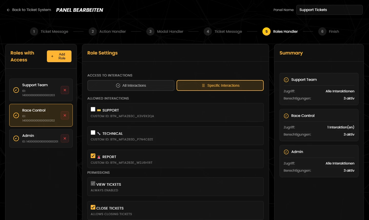 Support roles in the Roles Handler
